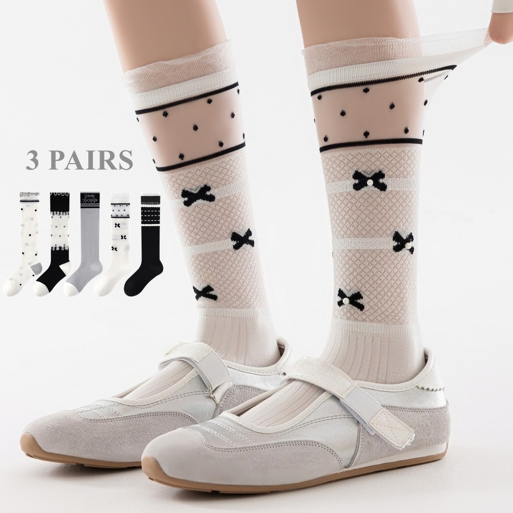 Silk Sock Bamboo - 3 쌍 귀여운 여성용 양말 여름