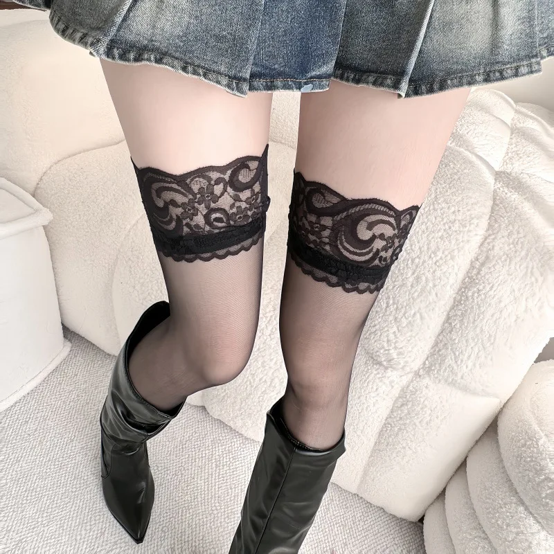 Tights Pantyhose Sheer - 레이스 스타킹 여성 벨트 꽃 탄성