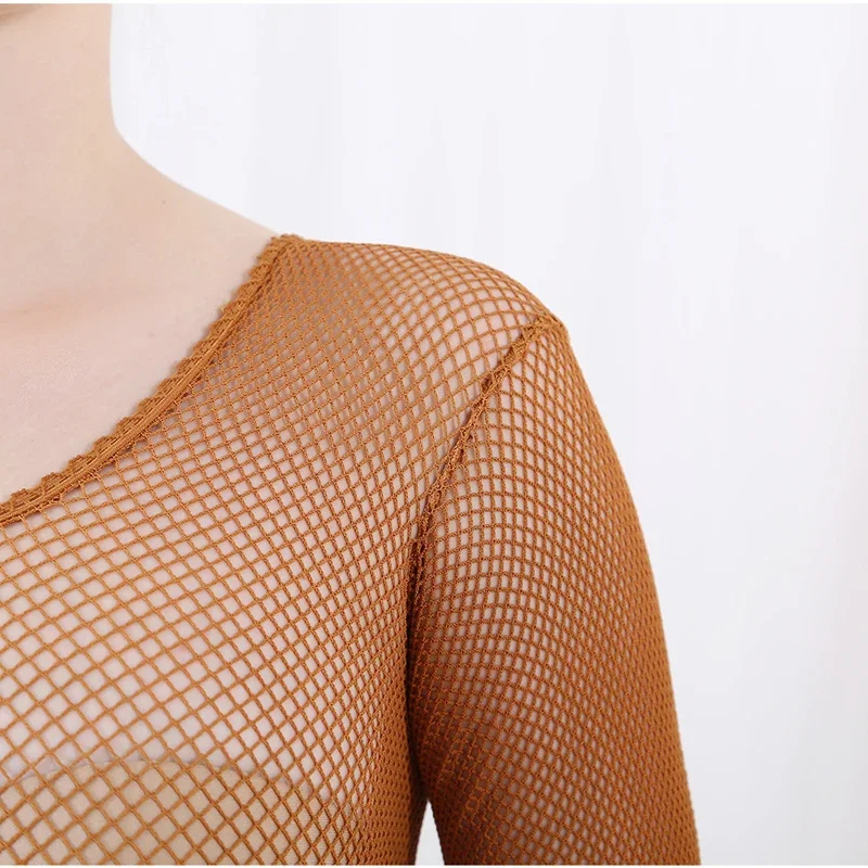 Fishnet Stocking Women - 라틴 댄스 풀 바디 점프수트 망사
