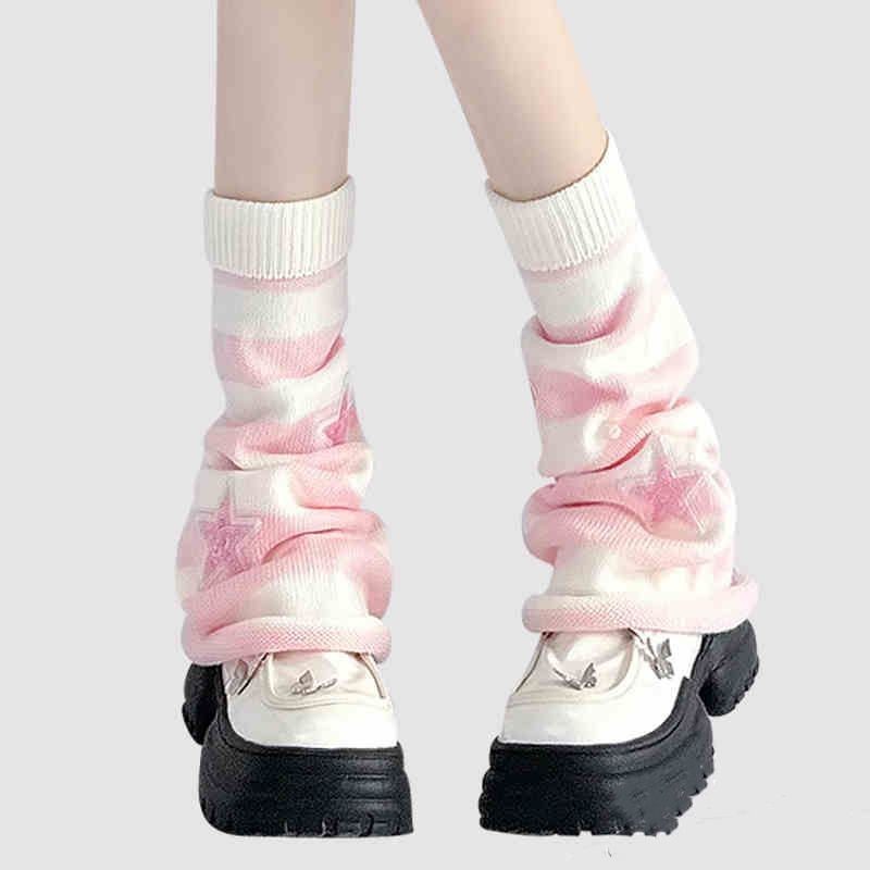 Y2K 스트라이프 레그 워머 스타 라인스톤 니트 롱 양 - Boot Sock Slouchy 리뷰 및 가격