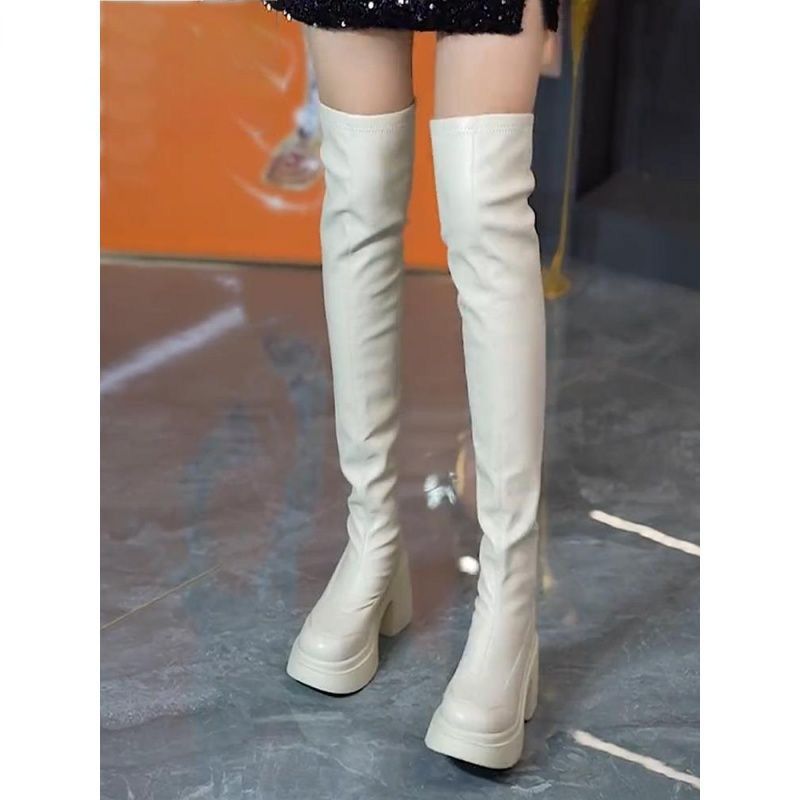 여성용 라운드 토 두꺼운 굽 하이힐 롱부츠 가을 겨울  - Knee High Sock Women 리뷰 및 가격
