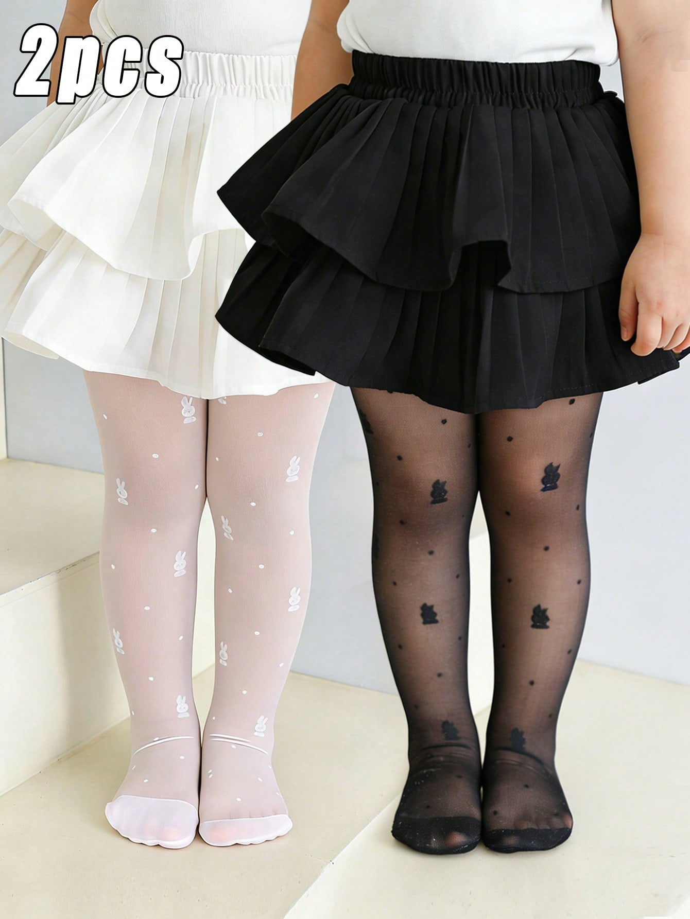 2팩 유아용 여아 토끼 프린트 타이츠 0-14Y 자외선 - Tights Pantyhose Sheer 리뷰 및 가격