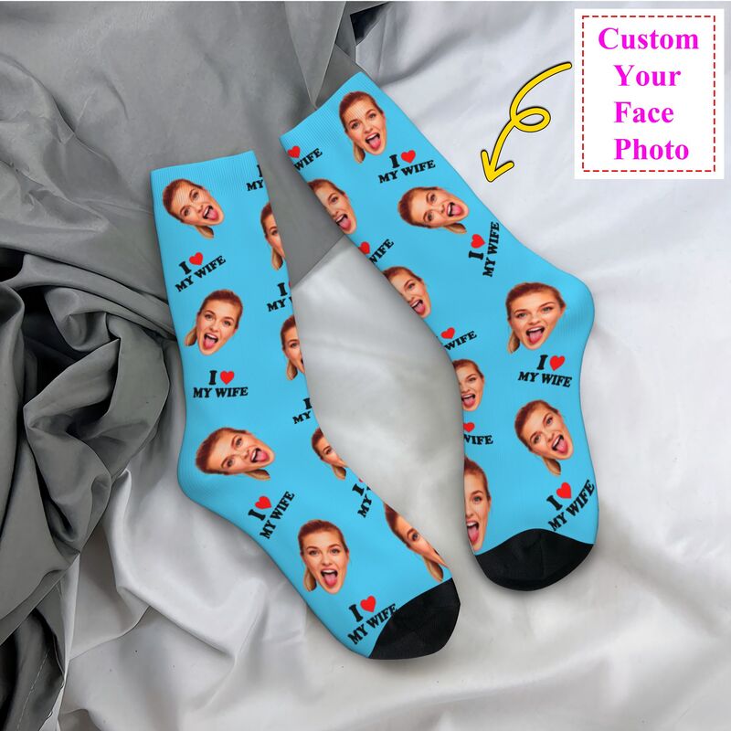 나는 내 아내를 사랑합니다 맞춤형 얼굴 사진 맞춤형 남 - Dress Sock Men 리뷰 및 가격