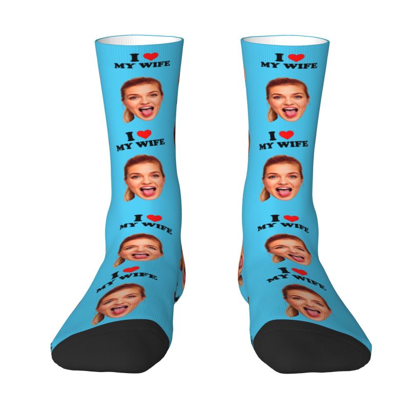 나는 내 아내를 사랑합니다 맞춤형 얼굴 사진 맞춤형 남 - Dress Sock Men 리뷰 및 가격