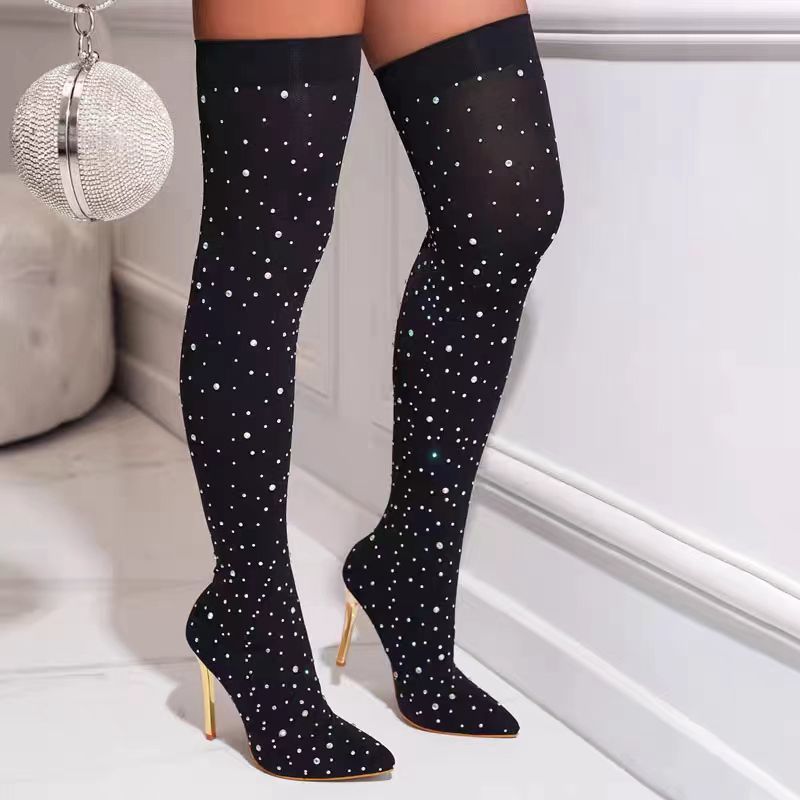라인스톤 슬림 레그 스트레치 삭스 부츠 여성 2025  - Knee High Sock Women 리뷰 및 가격