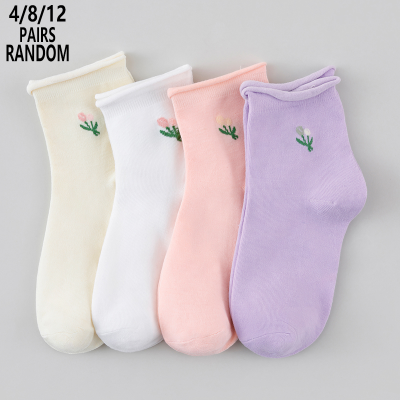 4/8/12 팩 랜덤 여성용 꽃무늬 중간 길이 양말,  - Cotton Crew Sock Pack 리뷰 및 가격