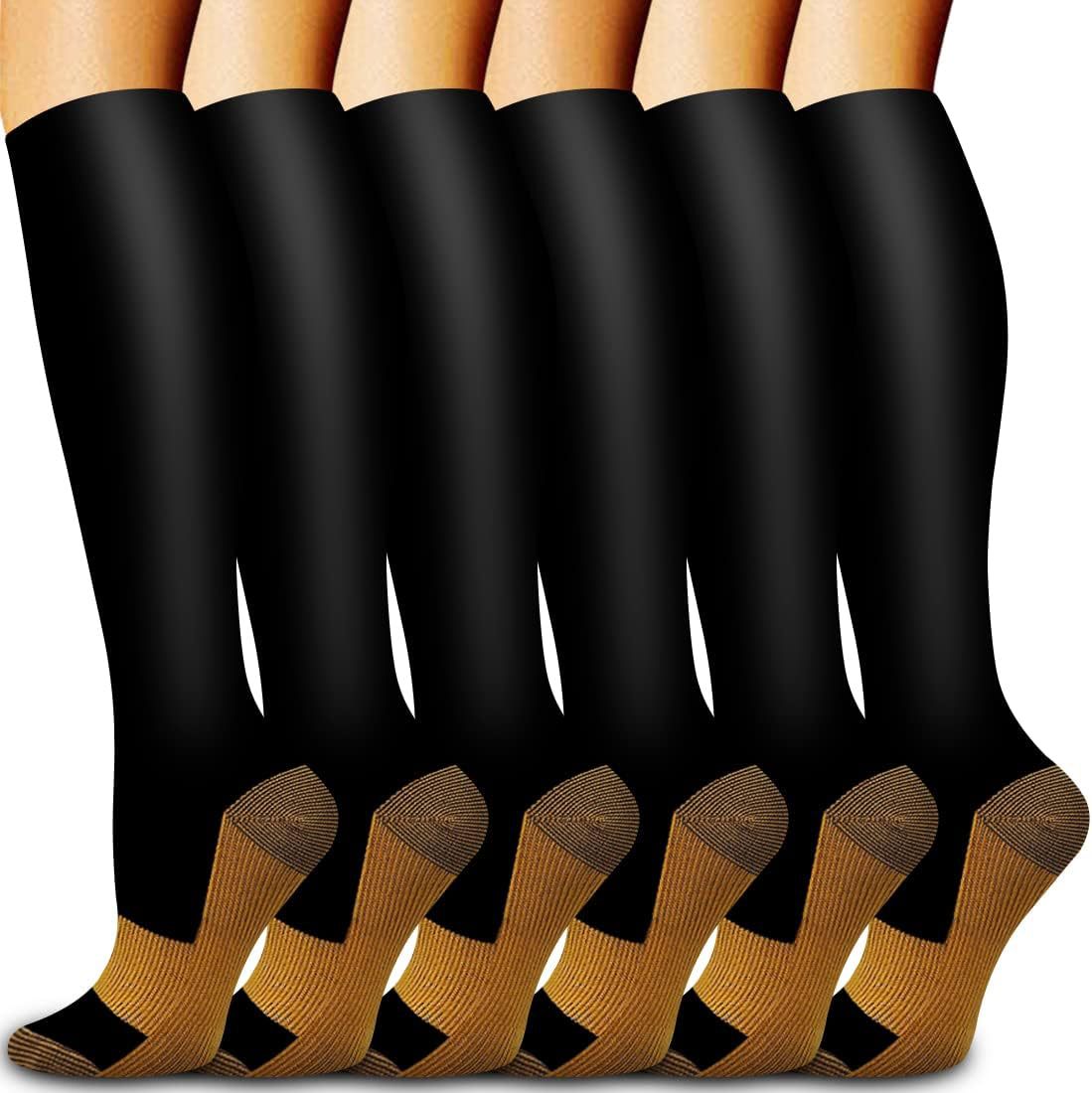 6쌍 단색 구리 압축 양말 간호사 압축 양말 검정 피부 - Compression Sock Medical 리뷰 및 가격